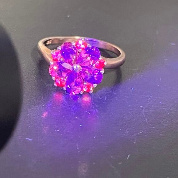 Vermeil Rose Gold Sterling Silver Pink Topaz Red Ruby Cluster Flower Ring Sz 9.5 - Picture 8 of 8